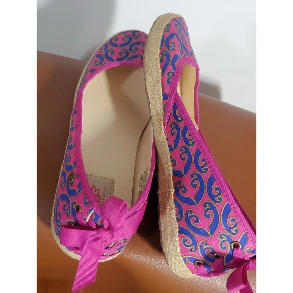 UGG Australia Size 9 Pink Purple Paisley Fabric Slip On Flats Espadrilles
